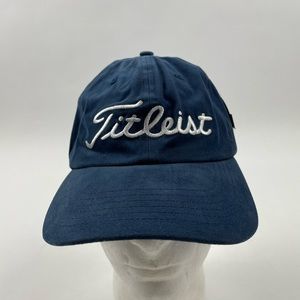 TITLEIST Women’s Flex Fit Golf Cap Hat Navy Blue Canvas White Embroidered